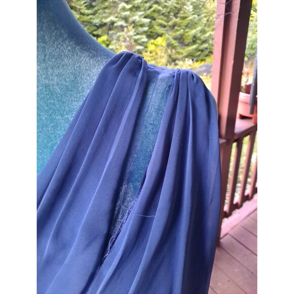 Alfred Angelo Dress Womens 12 Blue One Shoulder Chiffon Formal Gown - Picture 6 of 9